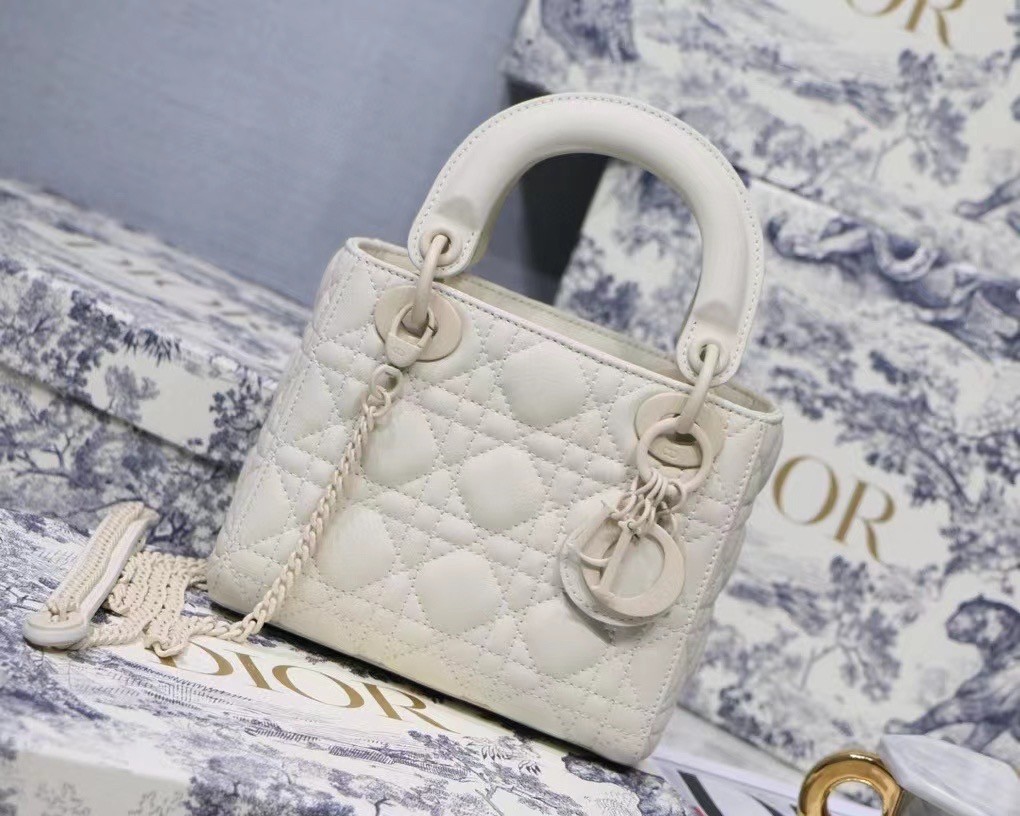 Dior Mini Lady Dior Bag In White Ultramatte Calfskin 832