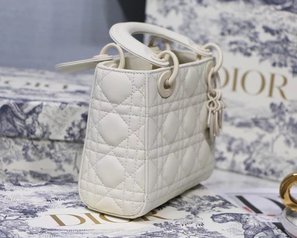 Dior Mini Lady Dior Bag In White Ultramatte Calfskin 832