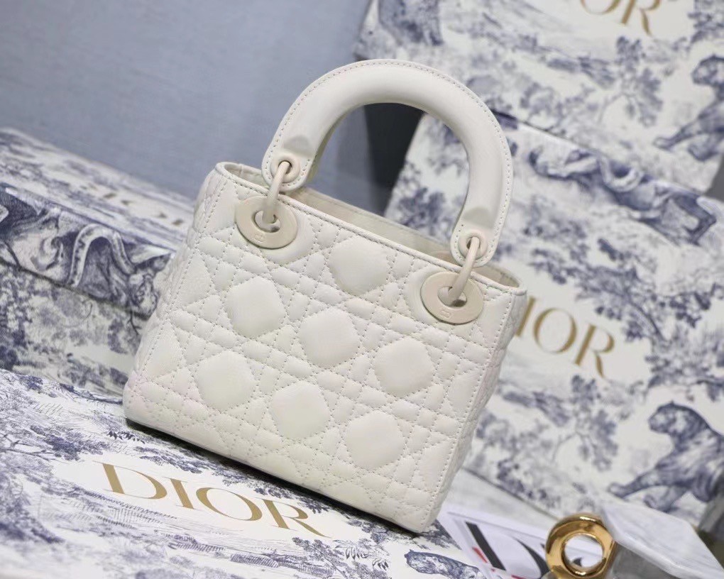 Dior Mini Lady Dior Bag In White Ultramatte Calfskin 832