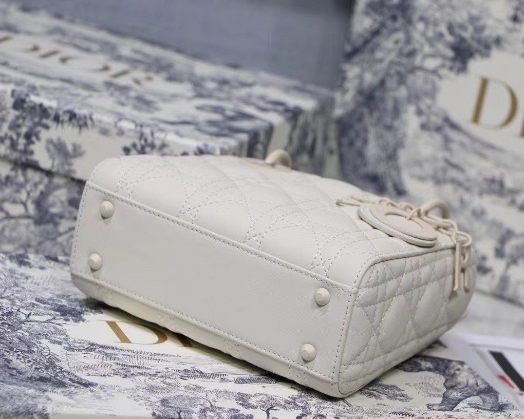 Dior Mini Lady Dior Bag In White Ultramatte Calfskin 832