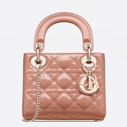 Dior Mini Lady Dior Bag In Beige Patent Calfskin 863