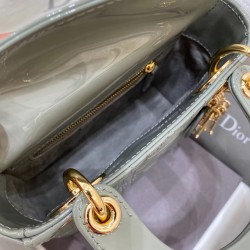 Dior Mini Lady Dior Bag In Grey Patent Calfskin 890