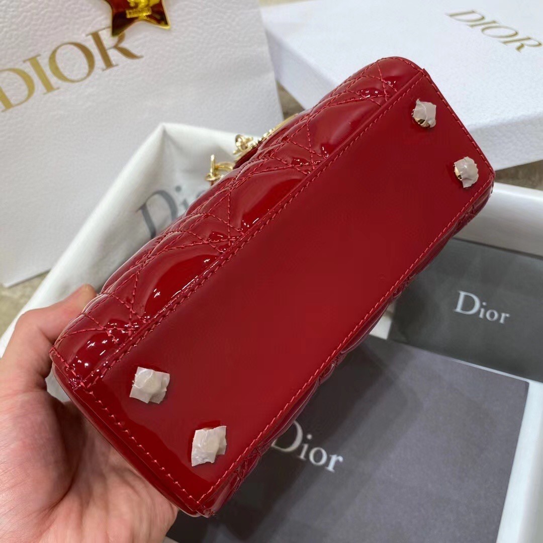 Dior Red Patent Mini Lady Dior Bag With Chain 870