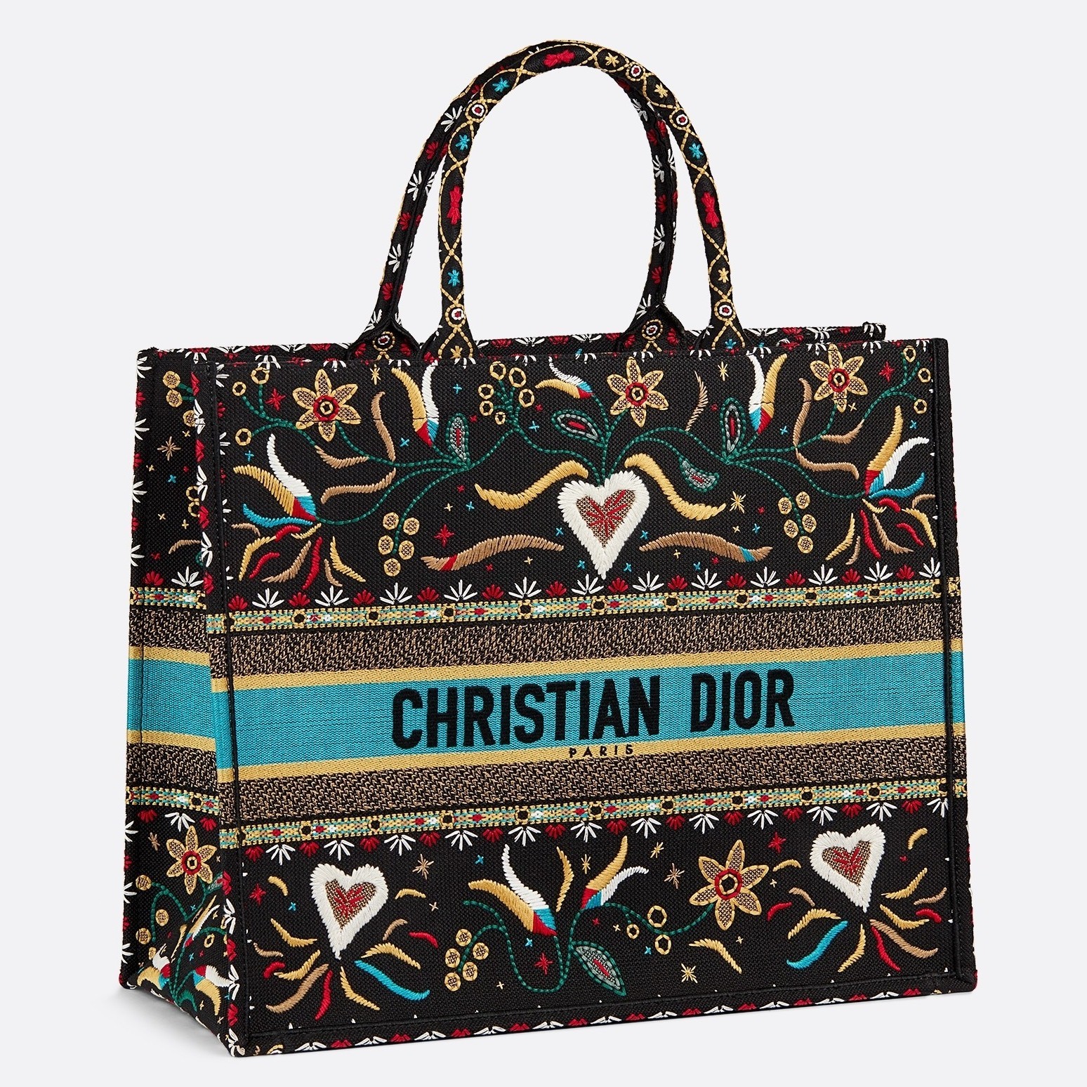 Dior Book Tote Bag In Flowers And Hearts Canvas 396