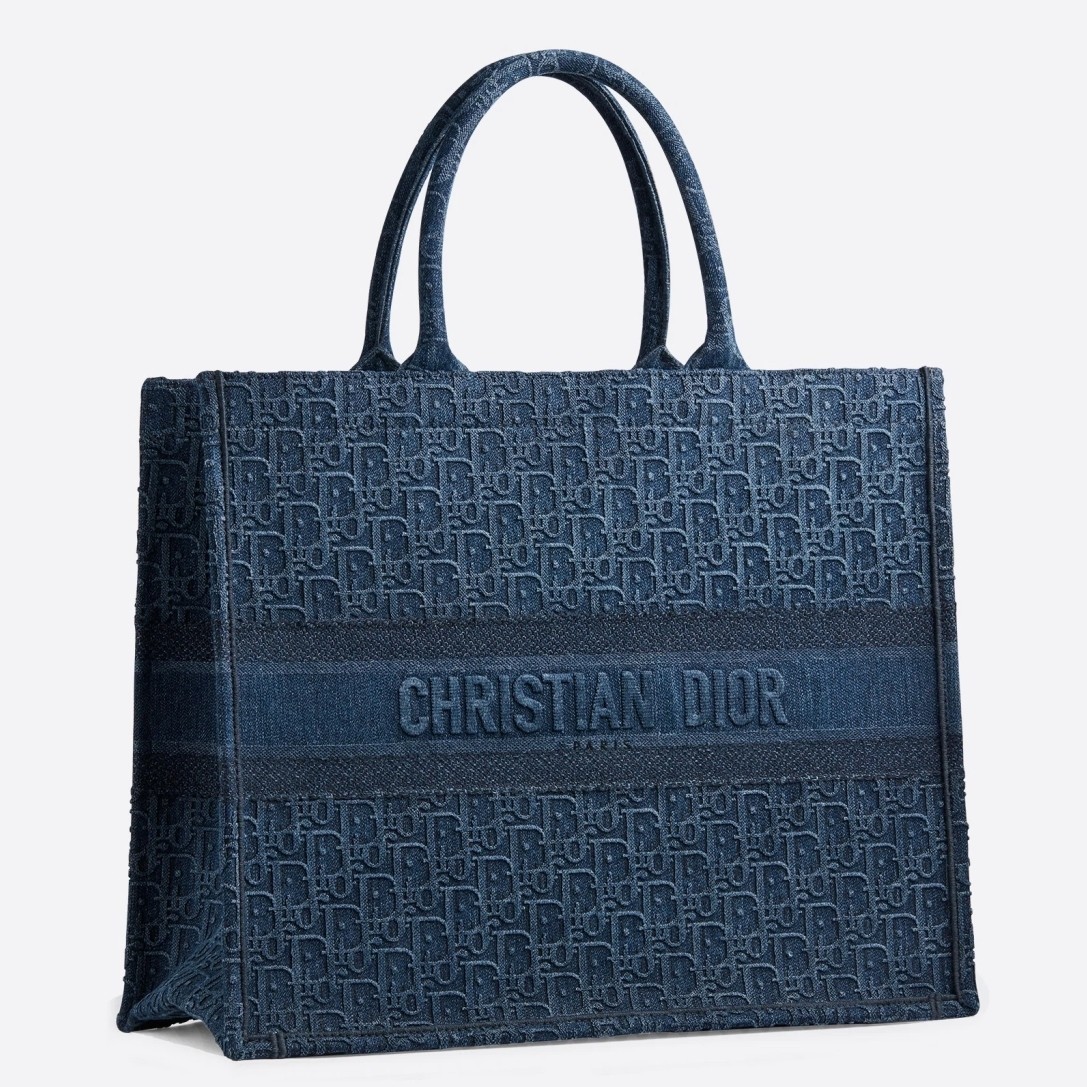 Dior Book Tote Bag In Denim Blue Oblique Canvas 529