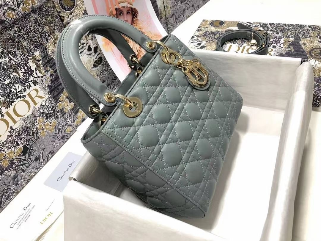 Dior Medium Lady Dior Bag In Grey Cannage Lambskin 265