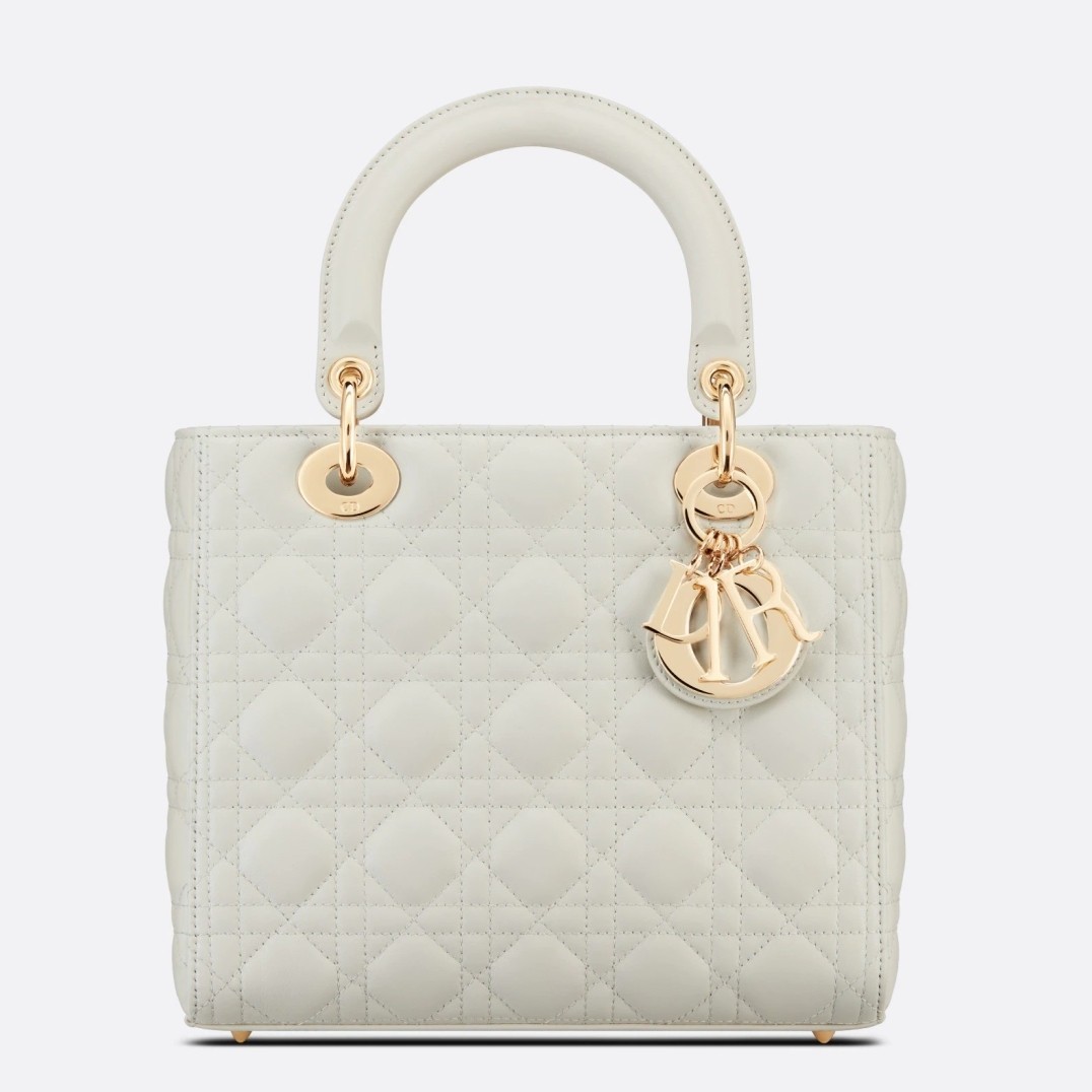 Dior Medium Lady Dior Bag In White Cannage Lambskin 347