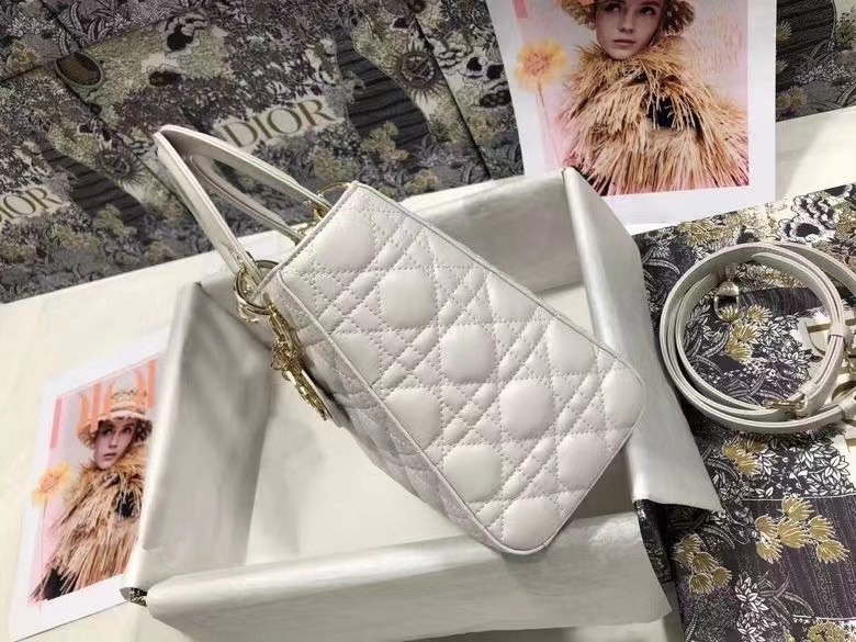 Dior Medium Lady Dior Bag In White Cannage Lambskin 347