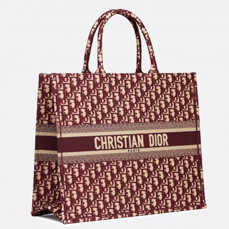 Dior Book Tote Bag In Bordeaux Oblique Canvas 643