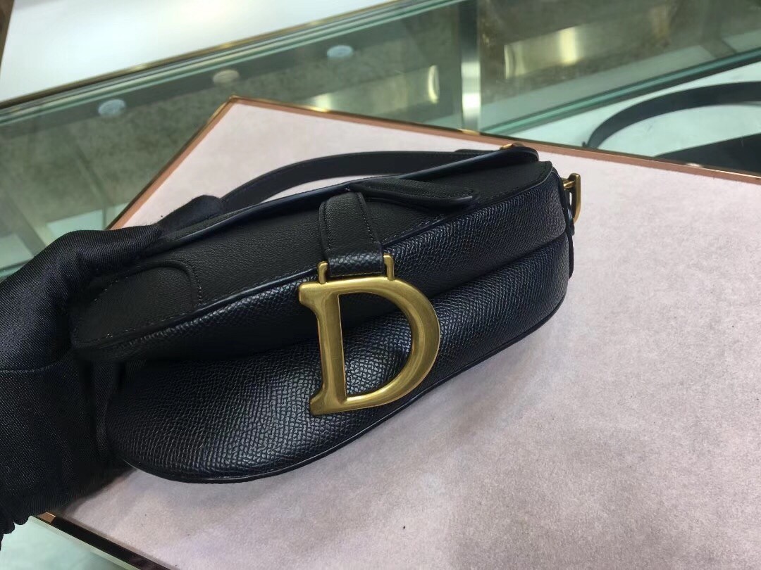 Dior Mini Saddle Bag In Black Grained Calfskin 552