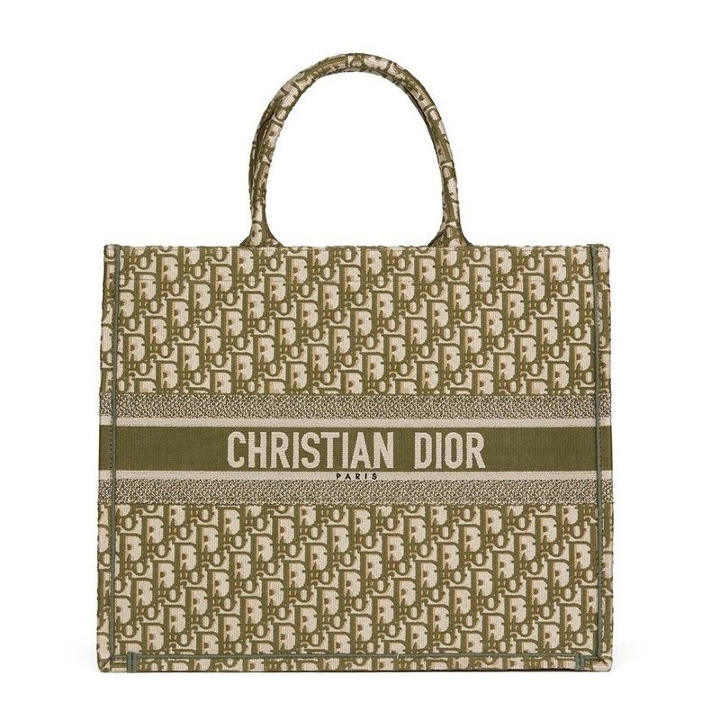 Dior Book Tote Bag In Green Oblique Canvas 664