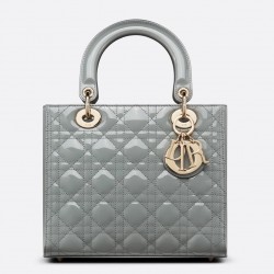 Dior Medium Lady Dior Bag In Grey Patent Cannage Calfskin 877