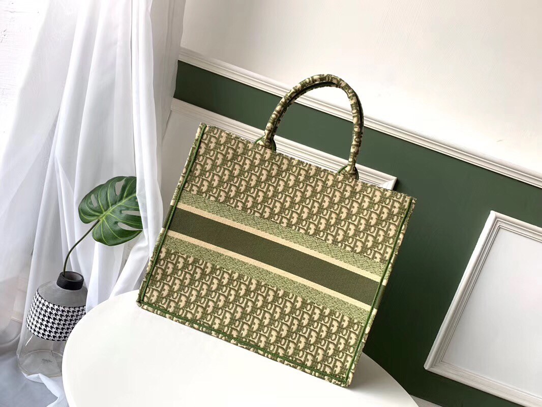 Dior Book Tote Bag In Green Oblique Canvas 664