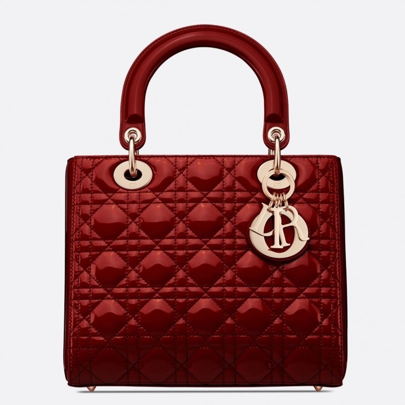 Dior Medium Lady Dior Bag In Red Patent Cannage Calfskin 213