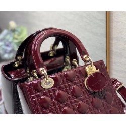 Dior Medium Lady Dior Bag In Red Patent Cannage Calfskin 213