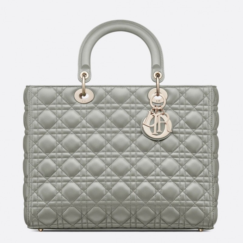 Dior Large Lady Dior Bag In Grey Cannage Lambskin 304