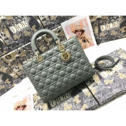 Dior Large Lady Dior Bag In Grey Cannage Lambskin 304