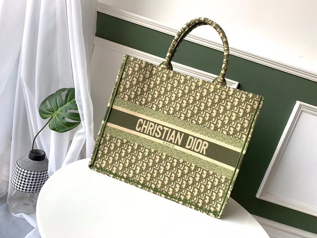 Dior Book Tote Bag In Green Oblique Canvas 664