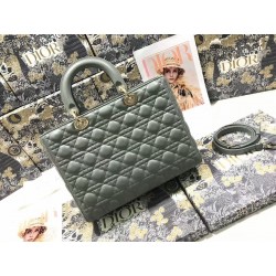 Dior Large Lady Dior Bag In Grey Cannage Lambskin 304