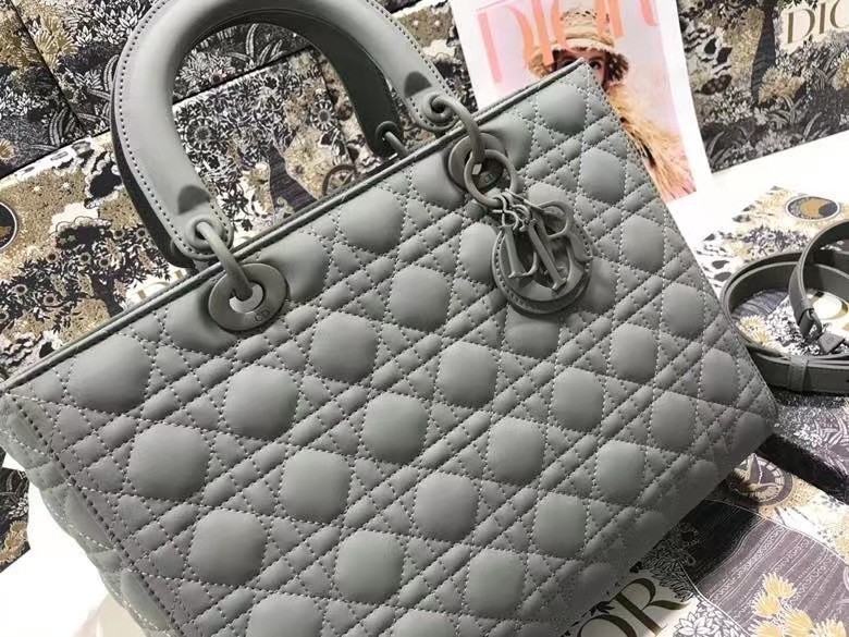 Dior Large Lady Dior Bag In Grey Ultramatte Calfskin 840