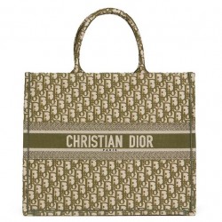 Dior Book Tote Bag In Green Oblique Canvas 664