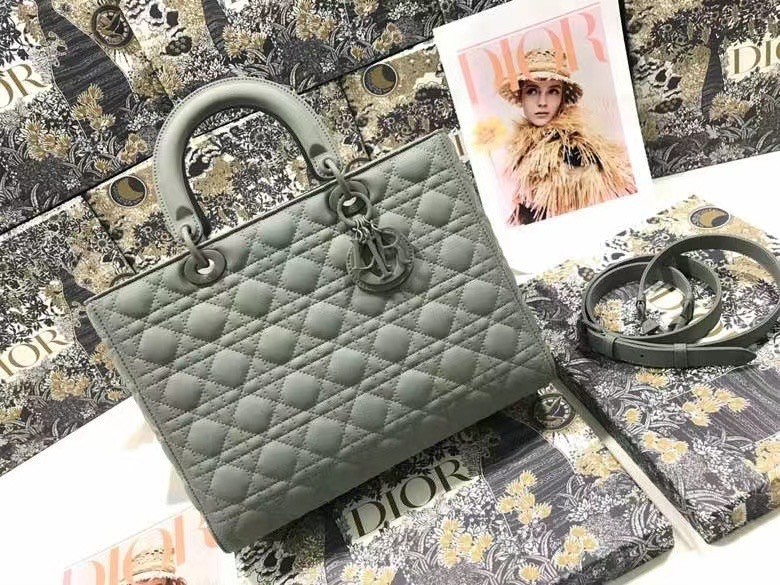 Dior Large Lady Dior Bag In Grey Ultramatte Calfskin 840