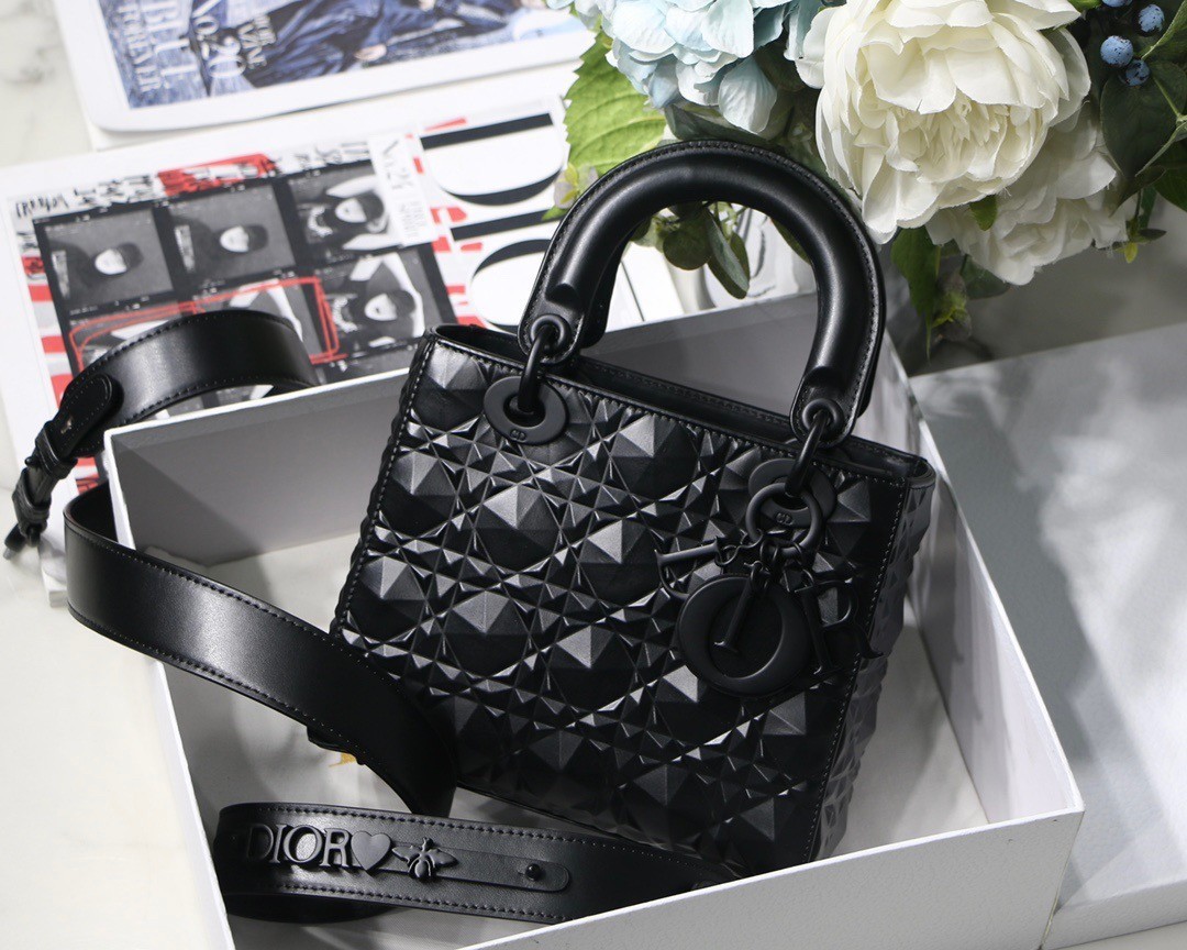 Dior Small Lady Dior My ABCDior Bag In Black Diamon Calfskin 055