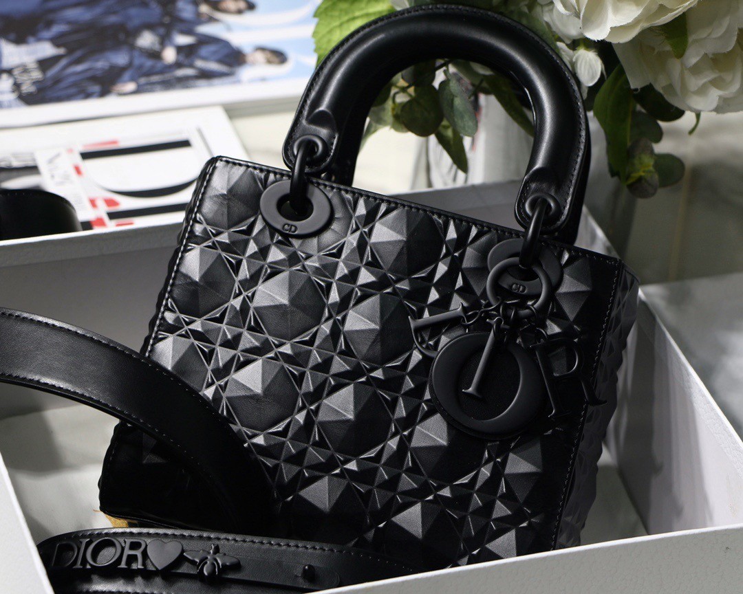 Dior Small Lady Dior My ABCDior Bag In Black Diamon Calfskin 055