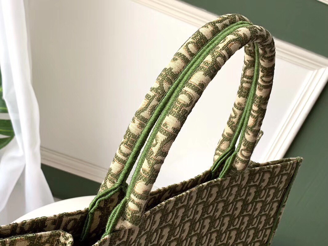 Dior Book Tote Bag In Green Oblique Canvas 664