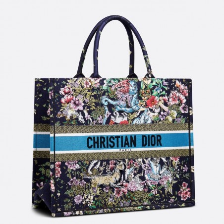 Dior Large Book Tote In Blue D-Constellation Embroidery  248