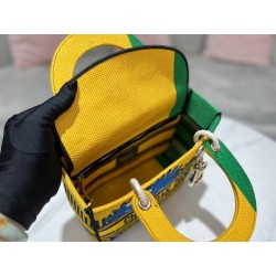 Dior Medium Lady D-Lite Bag In Yellow and Green D-Flower Pop Embroidery 911