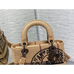 Dior Medium Lady D-Lite Bag In Beige Jute Canvas with Dior Union Motif 947