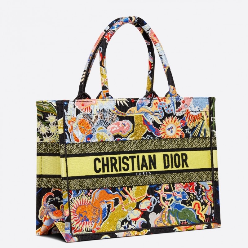 Dior Medium Book Tote In Black Zodiac Fantastico Embroidery 984