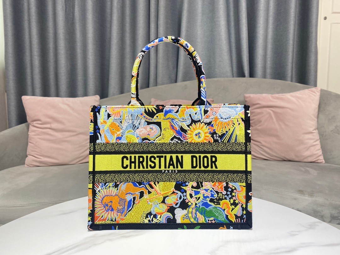 Dior Medium Book Tote In Black Zodiac Fantastico Embroidery 984