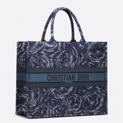 Dior Large Book Tote In Blue Dior Roses Embroidery 007