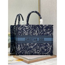 Dior Large Book Tote In Blue Dior Roses Embroidery 007