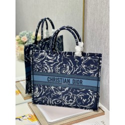 Dior Large Book Tote In Blue Dior Roses Embroidery 007