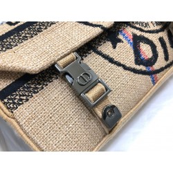 Dior Diorcamp Small Bag In Beige Jute Canvas with Dior Union Motif 040