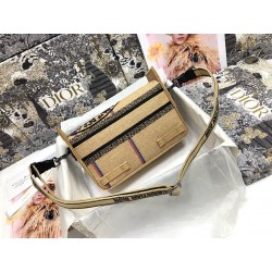 Dior Diorcamp Small Bag In Beige Jute Canvas with Dior Union Motif 040