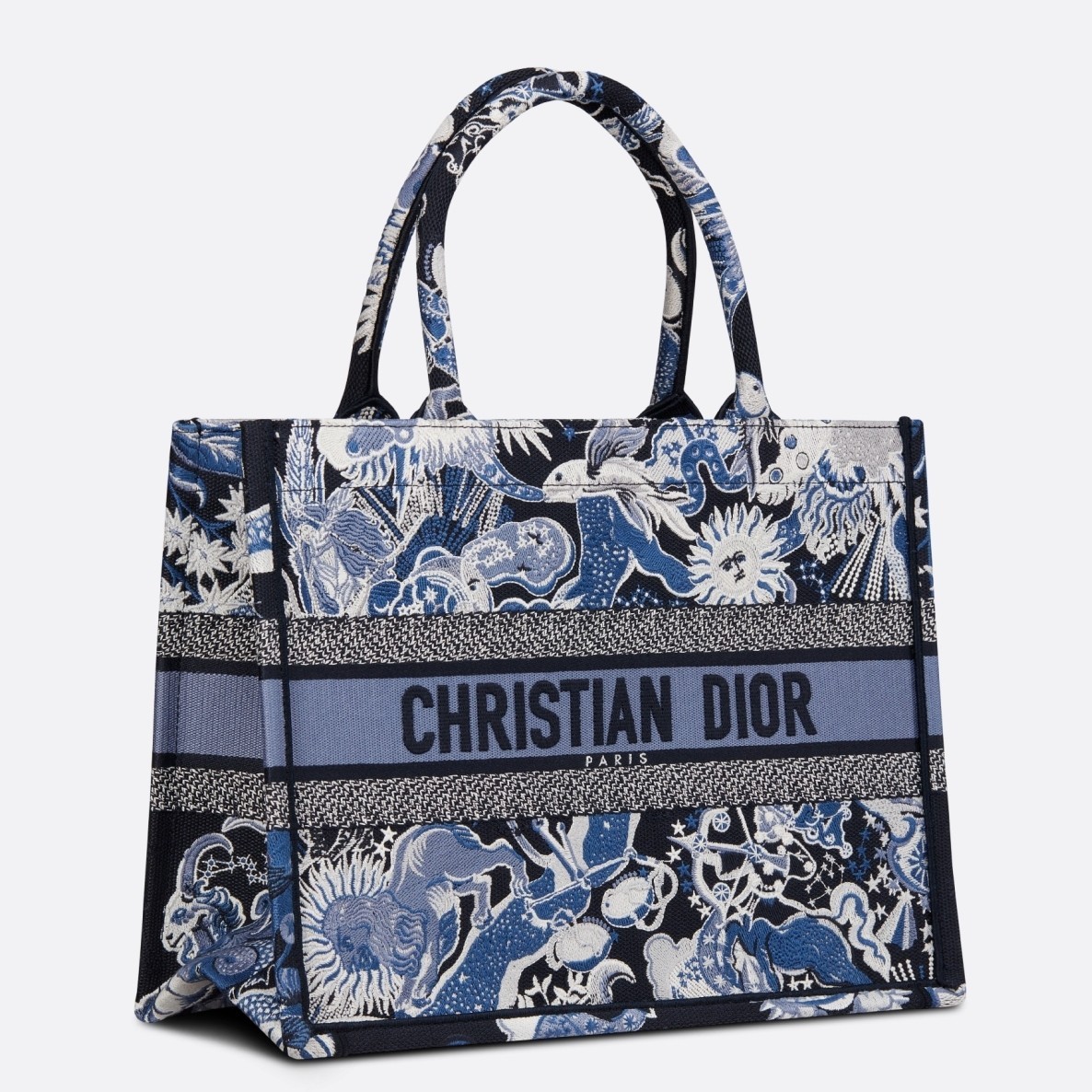 Dior Medium Book Tote In Blue Zodiac Fantastico Embroidery 178