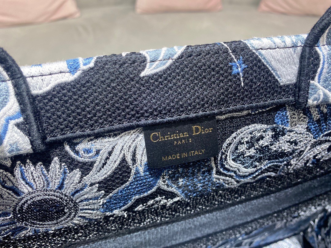 Dior Medium Book Tote In Blue Zodiac Fantastico Embroidery 178