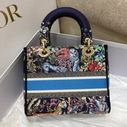 Dior Medium Lady D-Lite Bag In Blue D-Constellation Embroidery 211