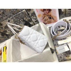 Dior Medium Lady D-Lite Bag In White Macrocannage Technical Fabric 245