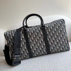 Dior Lingot 50 Duffle Bag In Black Oblique Jacquard 718