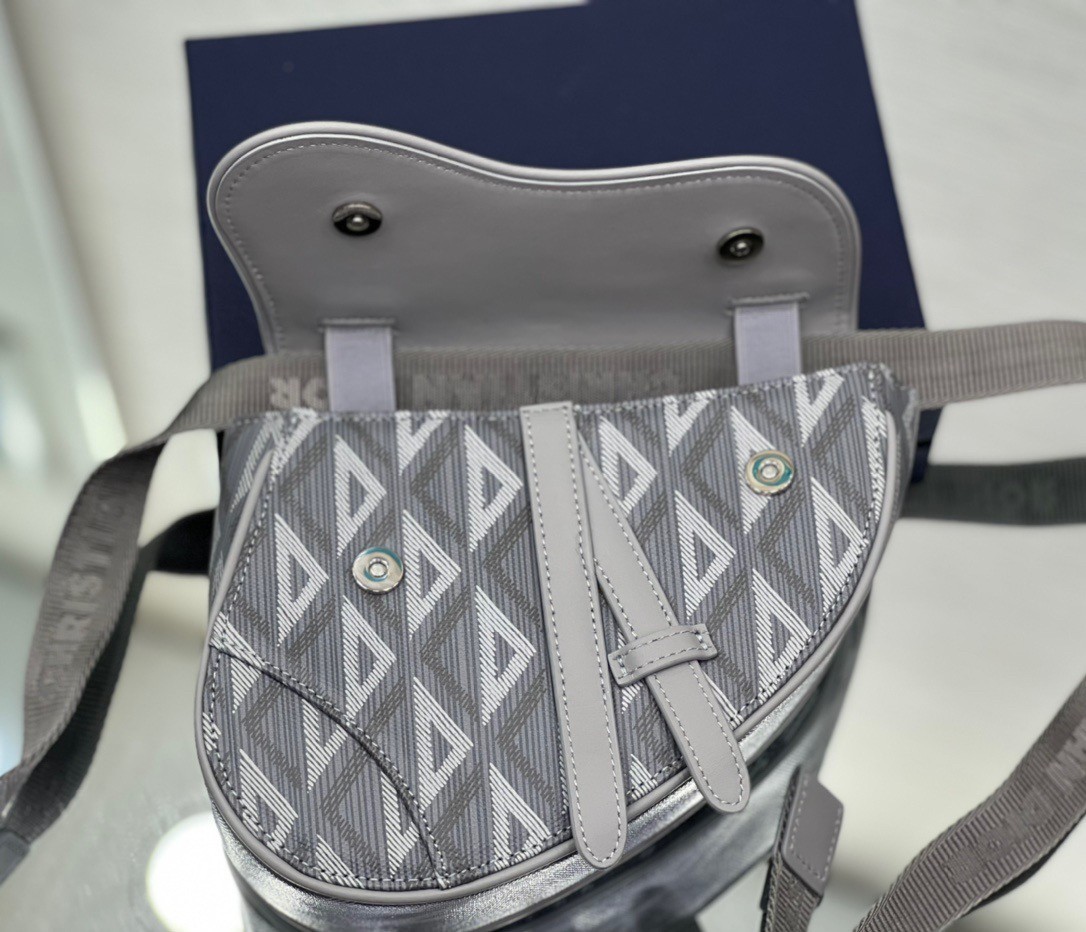 Dior Men's Mini Saddle Bag In Gray CD Diamond Canvas 761