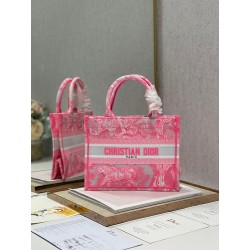 Dior Small Book Tote Bag In Pink Transparent Toile de Jouy Canvas 355