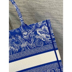 Dior Medium Book Tote Bag In Fluorescent Blue Toile de Jouy Reverse Embroidery 388