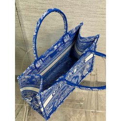 Dior Medium Book Tote Bag In Fluorescent Blue Toile de Jouy Reverse Embroidery 388