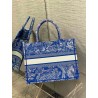 Dior Medium Book Tote Bag In Fluorescent Blue Toile de Jouy Reverse Embroidery 388