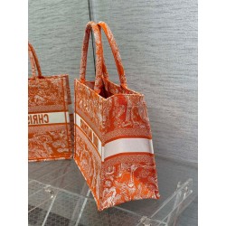 Dior Medium Book Tote Bag In Fluorescent Orange Toile de Jouy Reverse Embroidery 416